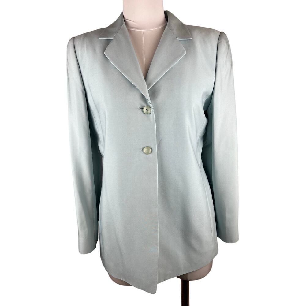 Linda Allard Ellen Tracy 100% Silk Blazer Jacket Mist Blue Size 10 NWT Career
